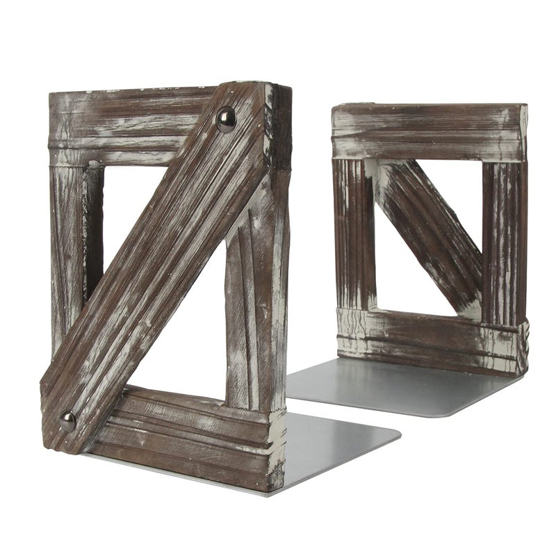 J JACKCUBE DESIGN Rustic Bookends 1 Pair, Decorative Farmhouse Bookend for Heavy Books Magazine DVD on Desk Table Shelf - MK709A - Image 1